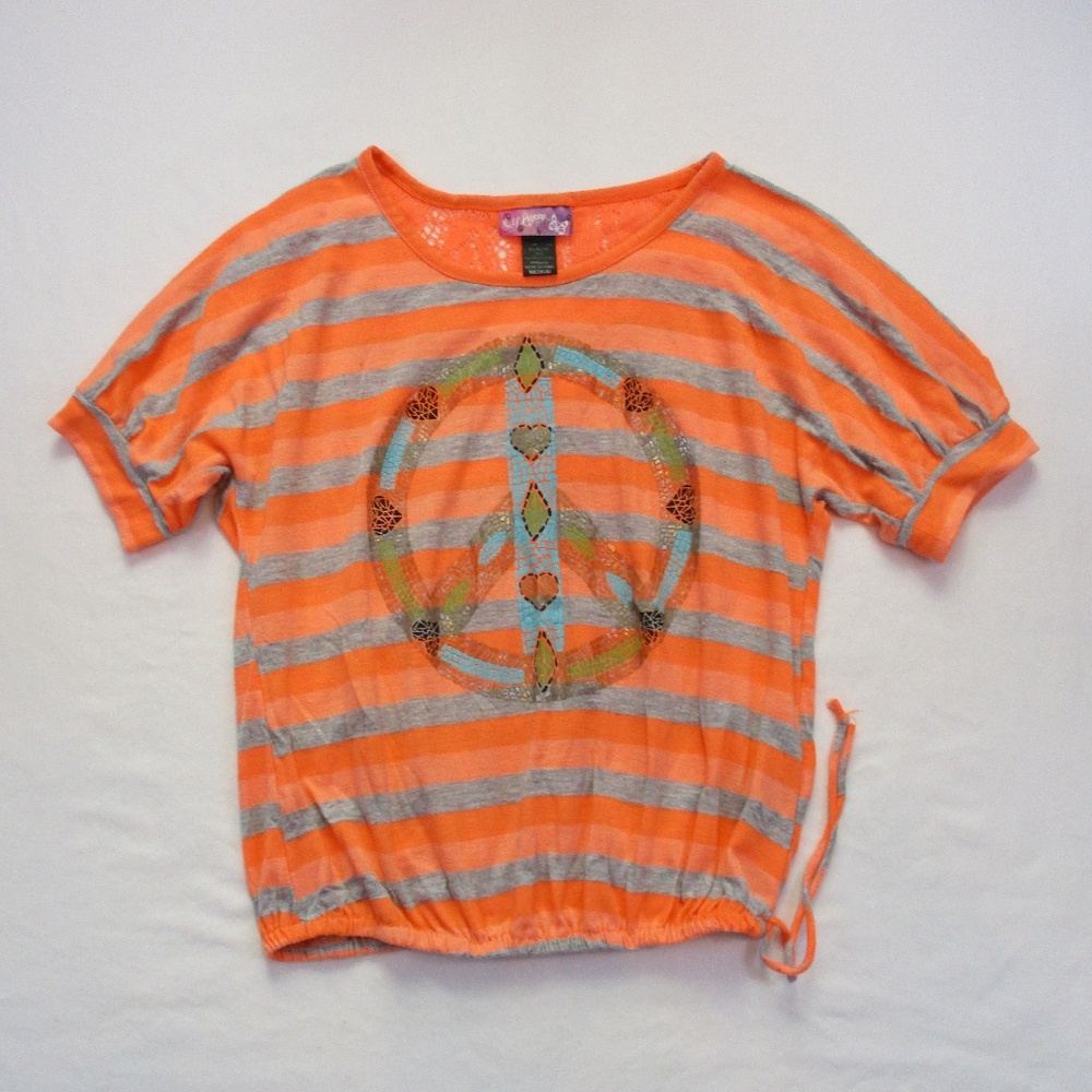Self Esteem Girls' Medium Short Sleeve Striped Top
